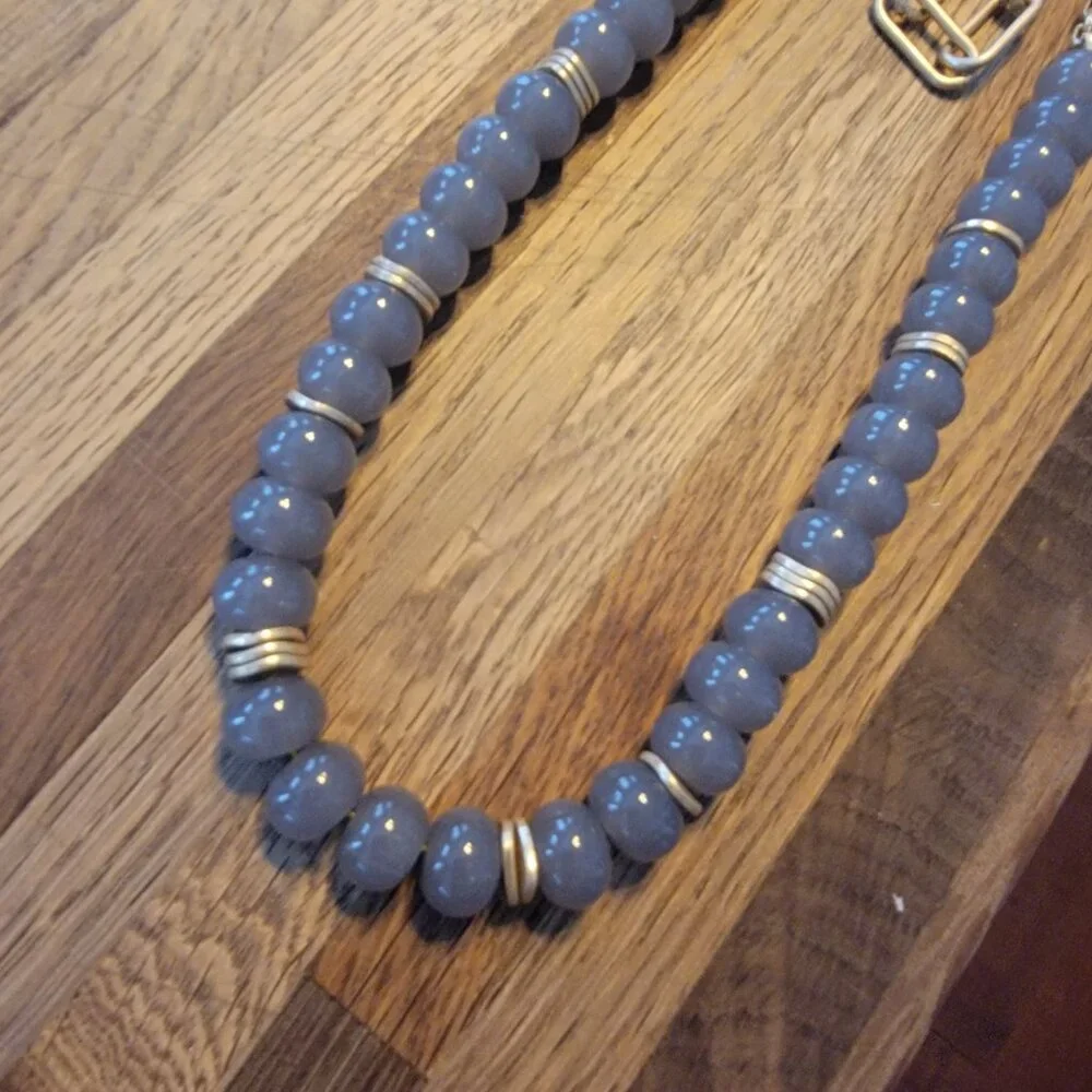 Meghan Browne Style Dot Gray Layered Look Bead & Chain Necklace - Picture 3 of 15